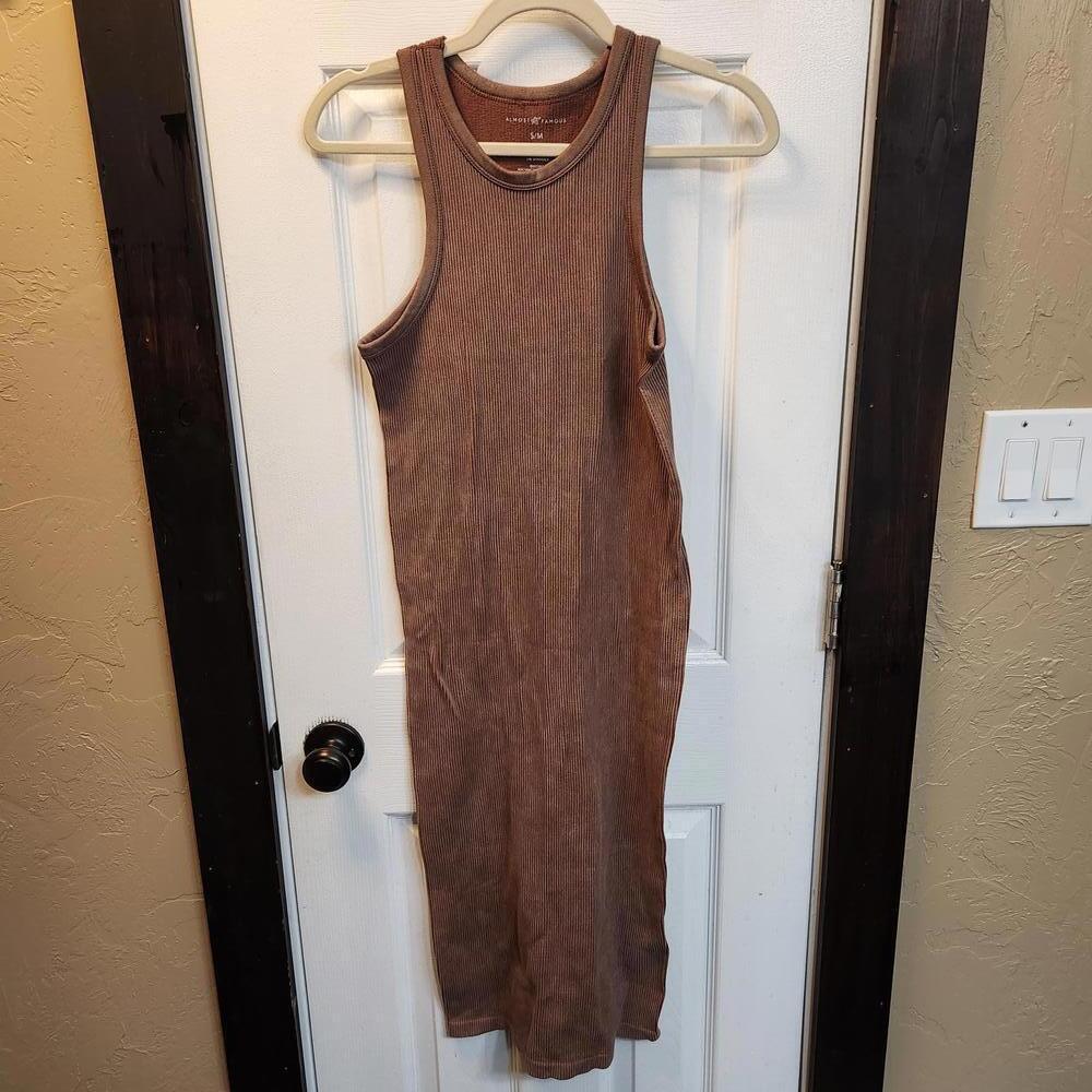 Almost Famous Brown Ribbed Sleeveless Bodycon Dress S/M - Picture 1 of 6